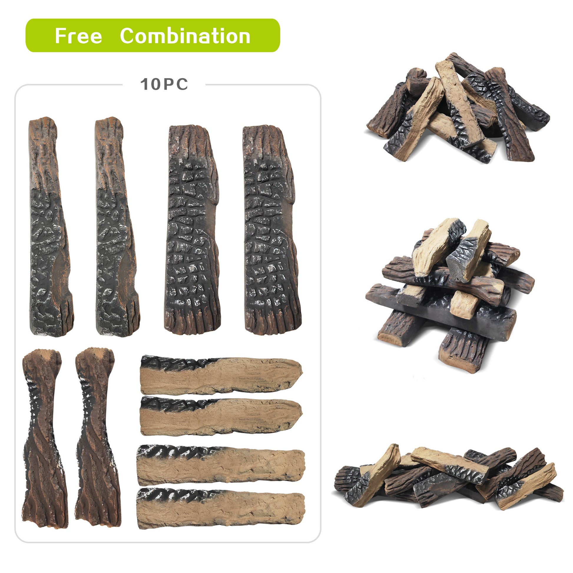 Arttoreal 10PCS Large Gas Fireplace Logs,Ceramic Wood Fire Pit Logs Decorations Indoor and Outdoor