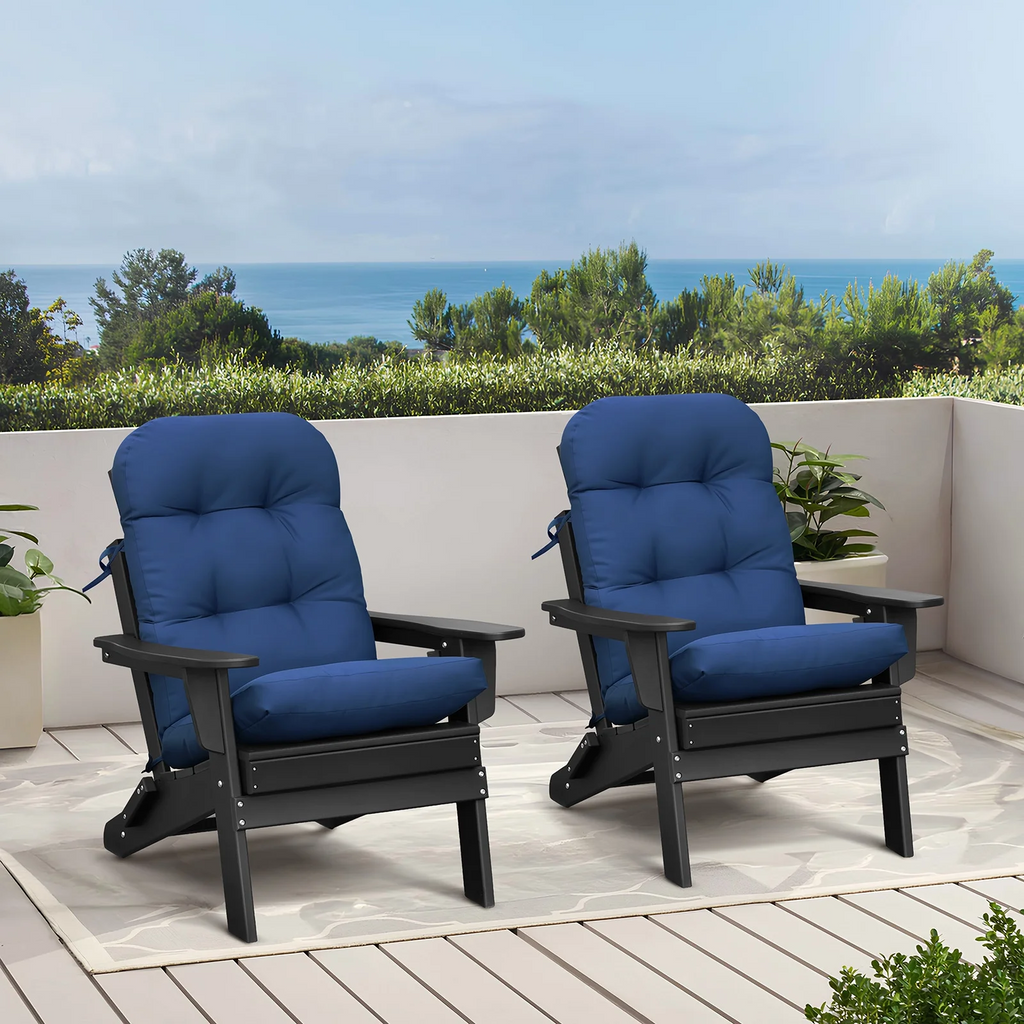 3 Pieces Folding Adirondack Chairs, Patio Fire Pit Chairs, Outdoor Weather Resistant Lounger with Cup Holder, Coffee Table for Deck, Backyard, Garden