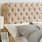 Upholstered Tufted Platform Bed with Deep Button Tufting and Custom Gold Metal Legs, Queen Size Bed Frame, Easy to Assemble, Queen Size Bed Frame