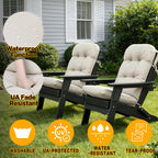 3-piece folding Adirondack chair set with cushions, patio fireplace chair, outdoor weather-resistant chair, with cup holder and coffee table, suitable for patio, backyard, and garden.