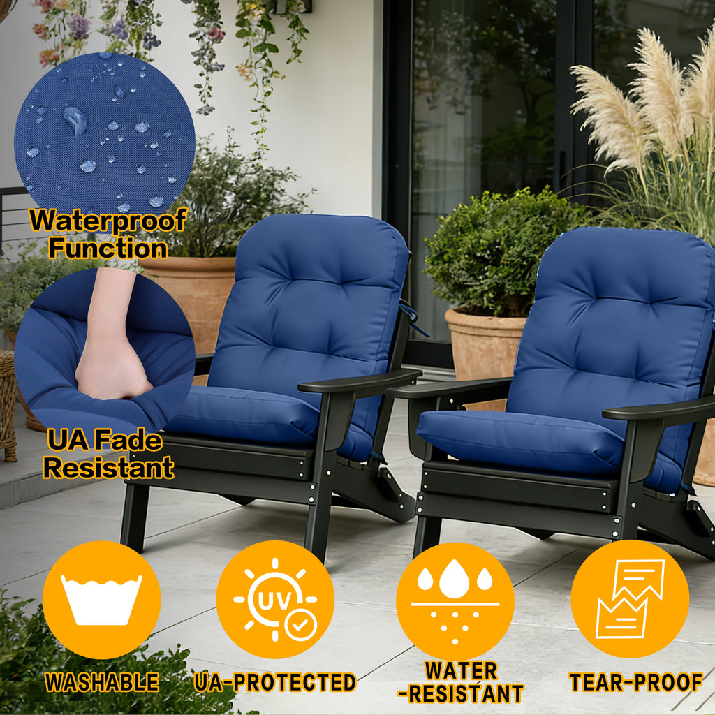 3 Pieces Folding Adirondack Chairs, Patio Fire Pit Chairs, Outdoor Weather Resistant Lounger with Cup Holder, Coffee Table for Deck, Backyard, Garden