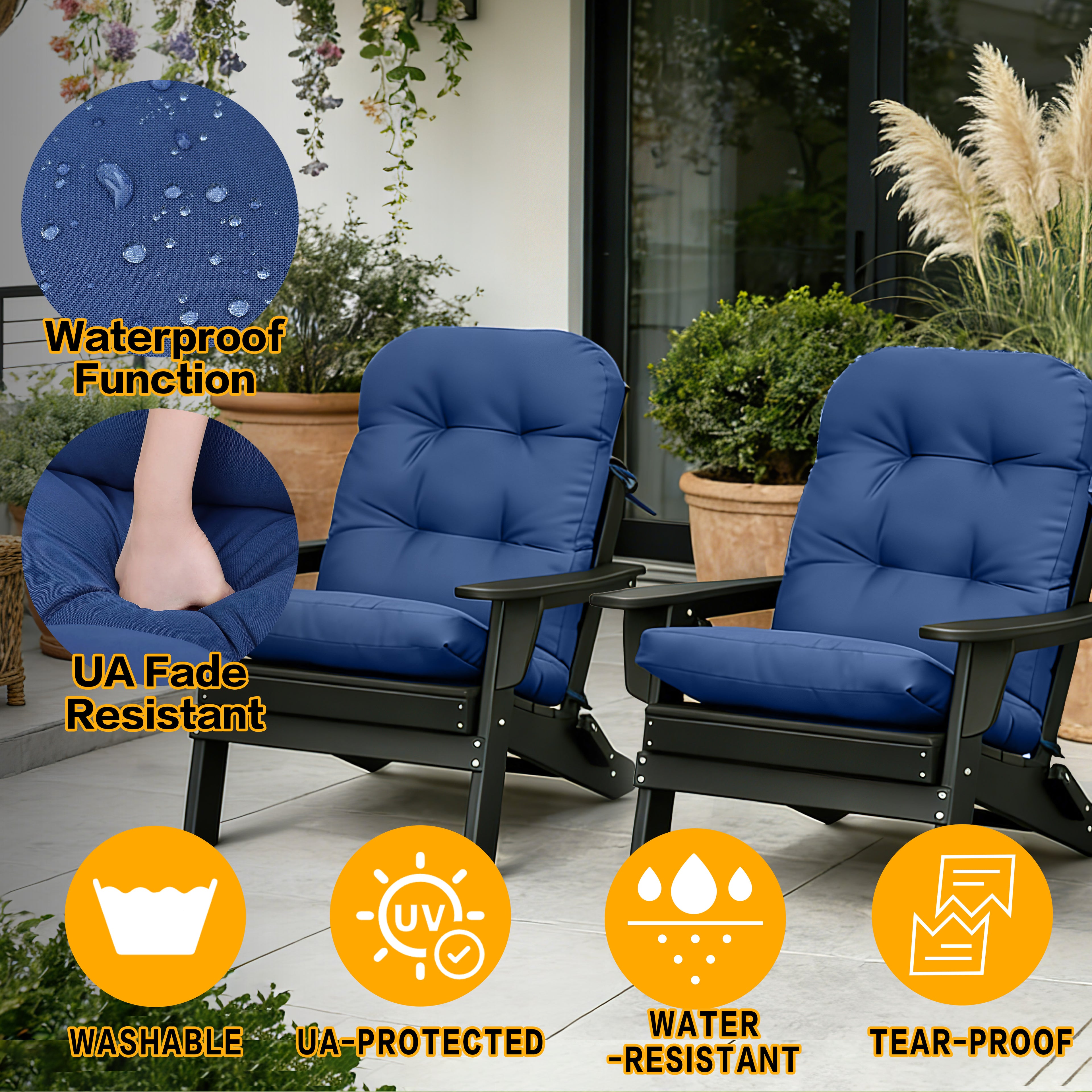 3 Pieces Folding Adirondack Chairs, Patio Fire Pit Chairs, Outdoor Weather Resistant Lounger with Cup Holder, Coffee Table for Deck, Backyard, Garden