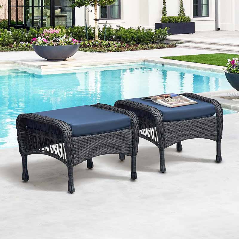 Outdoor Rattan Furnitue Sectional Couch Sofa Set / 6 Pieces Wicker Conversation Set with Single Chairs, Triple Sofa, Ottomans, Coffee Table