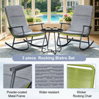 Arttoreal 3-Piece Patio Rocking Chair Bistro Set, Heavy Duty 330 LBS Rocking Chairs with 17.3" Side Table, Gray Cushion & Green Wicker for Garden, Balcony