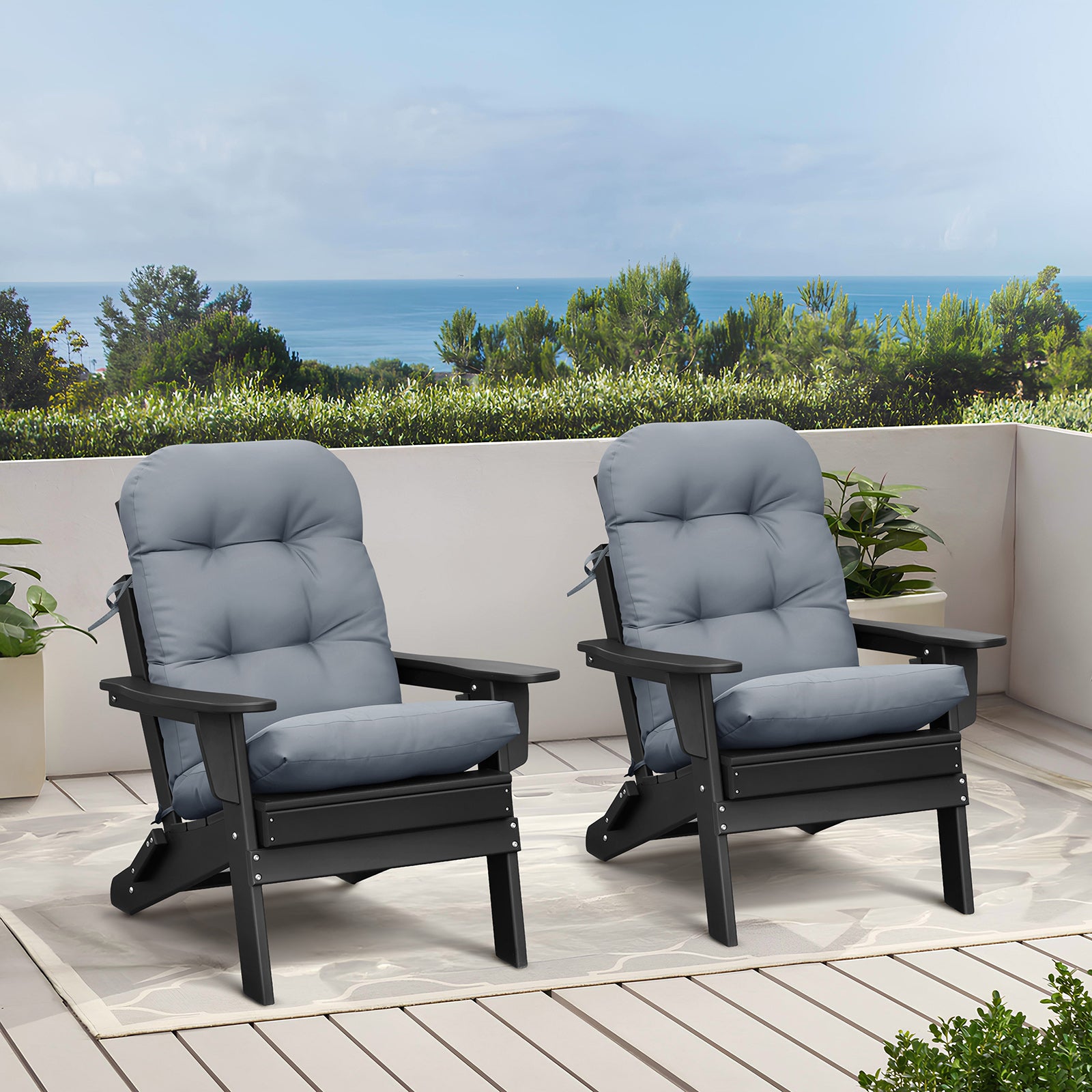 3 Pieces Folding Adirondack Chairs, Patio Fire Pit Chairs, Outdoor Weather Resistant Lounger with Cup Holder, Coffee Table for Deck, Backyard, Garden