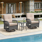 Arttoreal Outdoor Swivel Rocker Patio Chairs Set of 2 and Matching Side Table / 3 Piece Wicker Patio Bistro Set with Premium Fabric Cushions