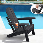 3 Pieces Folding Adirondack Chairs, Patio Fire Pit Chairs, Outdoor Weather Resistant Lounger with Cup Holder, Coffee Table for Deck, Backyard, Garden