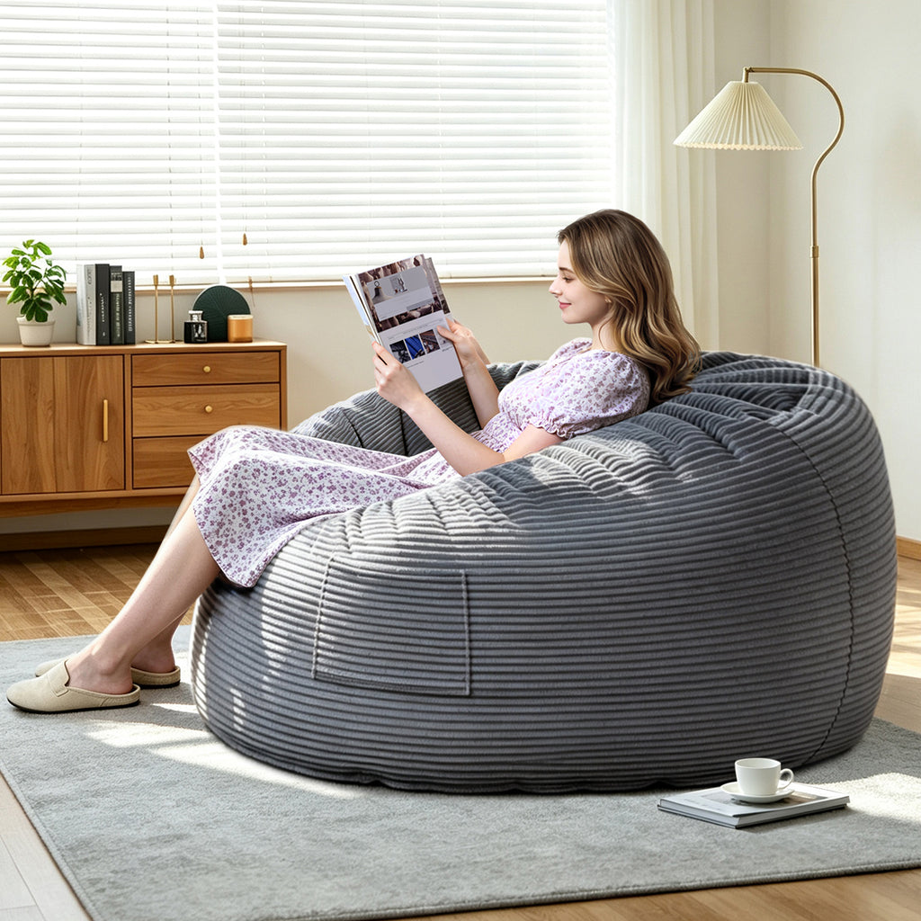 Arttoreal Bean Bag Chair with Foot Stool, 40.5" Corduroy Bean Bag Sofa for Living Room Bedroom
