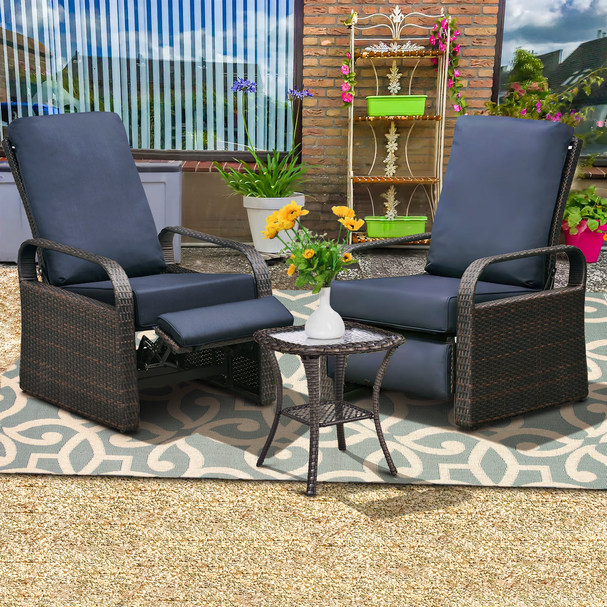 Arttoreal Outdoor Wicker Recliner / Rattan Sofa Recliner / Aluminum Frame Recliner Chair / Patio Furniture Single Armchair with Cushion