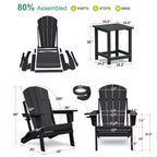 3-piece folding Adirondack chair set with cushions, patio fireplace chair, outdoor weather-resistant chair, with cup holder and coffee table, suitable for patio, backyard, and garden.