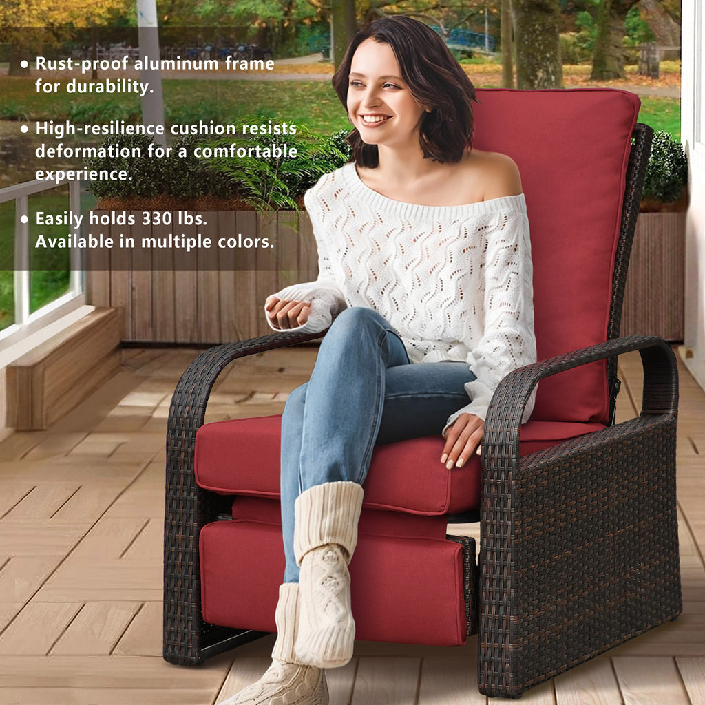 Arttoreal Outdoor Recliner Lounge Chair for Patio & Poolside – Premium Wicker Rattan Chair with Cushion and Adjustable Backrest(350 lbs Capacity)