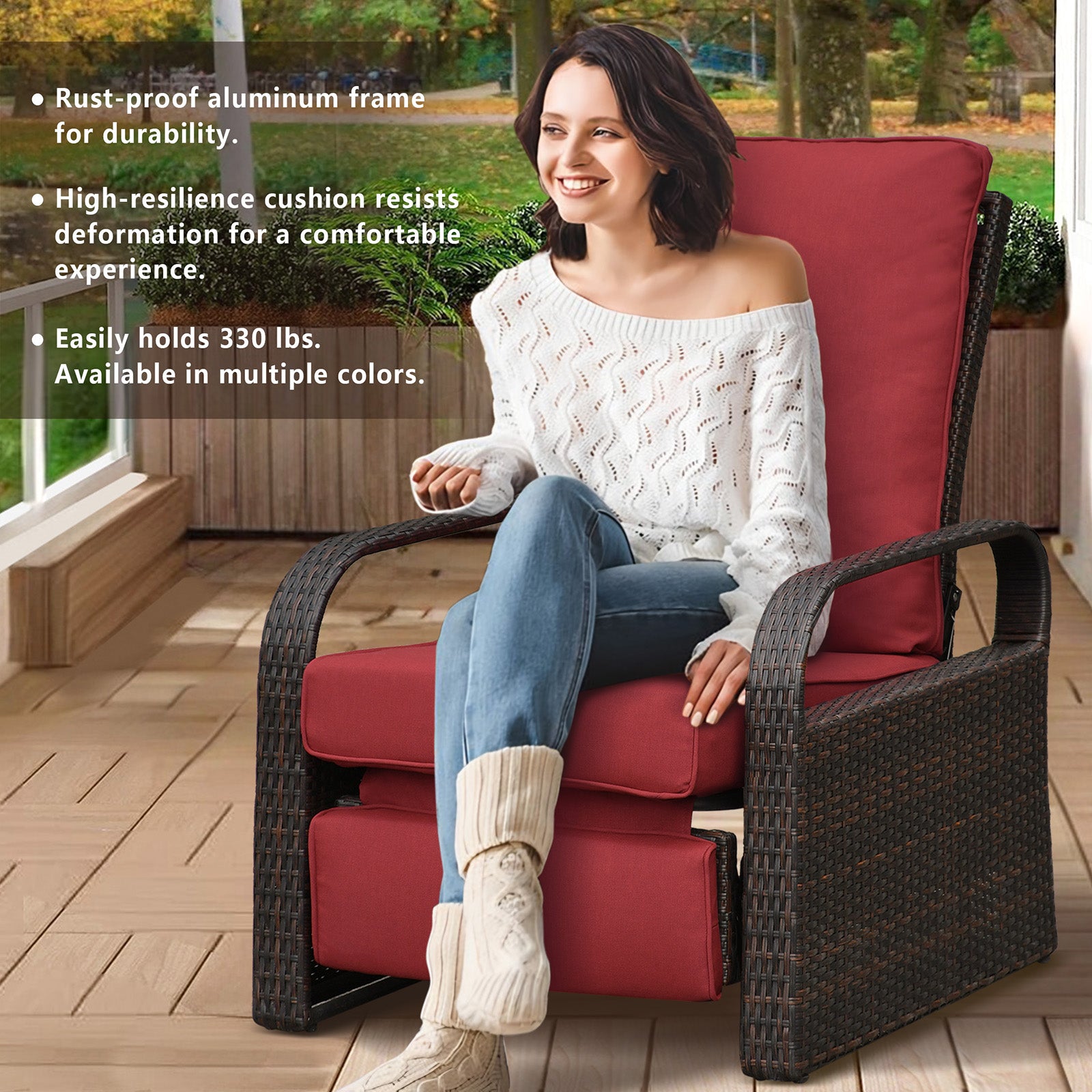 Arttoreal Outdoor Recliner Lounge Chair for Patio & Poolside – Premium Wicker Rattan Chair with Cushion and Adjustable Backrest(350 lbs Capacity)
