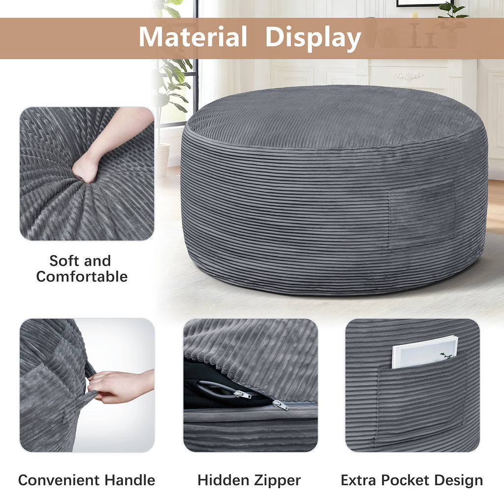 Arttoreal Bean Bag Chair with Foot Stool, 40.5" Corduroy Bean Bag Sofa for Living Room Bedroom