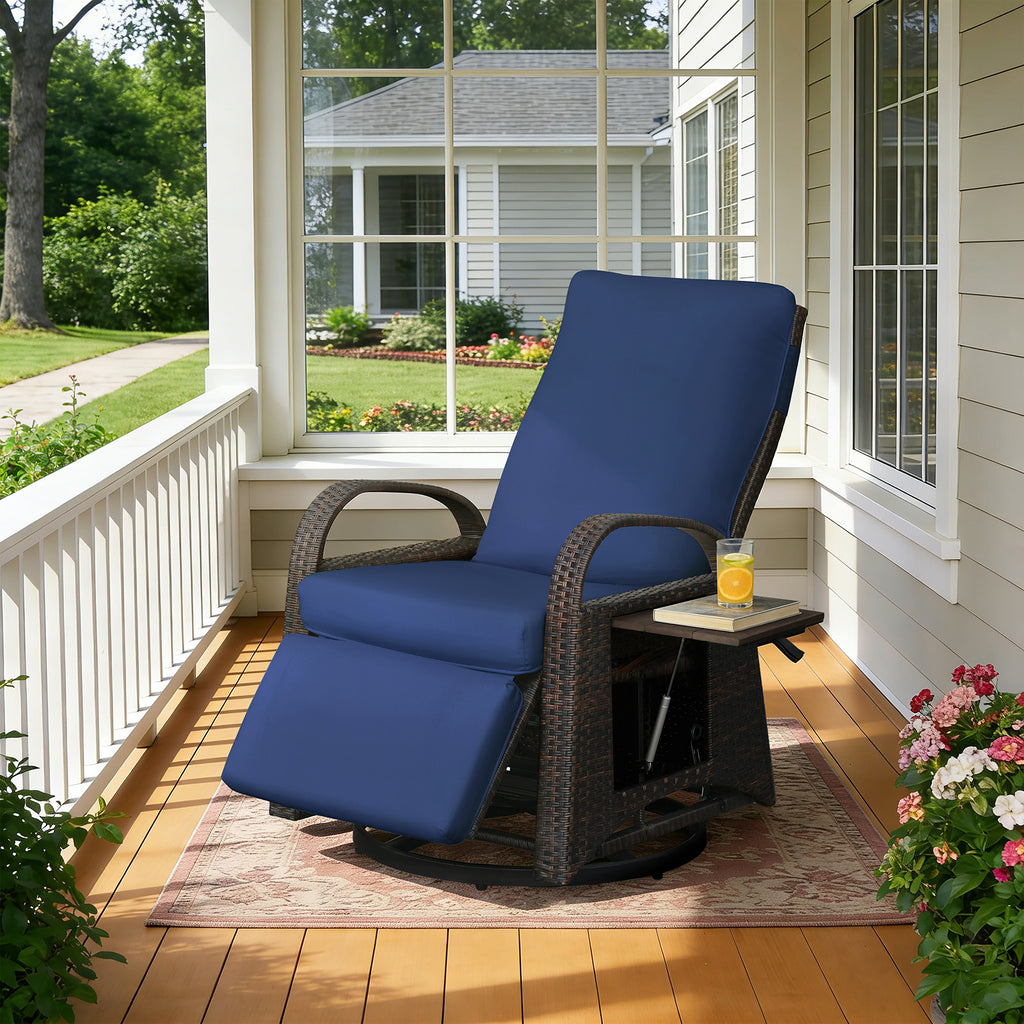 Arttoreal Outdoor Swivel Rattan Lounge Chair, 42.2 inches high,  – Indoor/Outdoor Recliner with Side Table