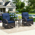 Arttoreal Outdoor Swivel Rocker Patio Chairs Set of 2 and Matching Side Table / 3 Piece Wicker Patio Bistro Set with Premium Fabric Cushions