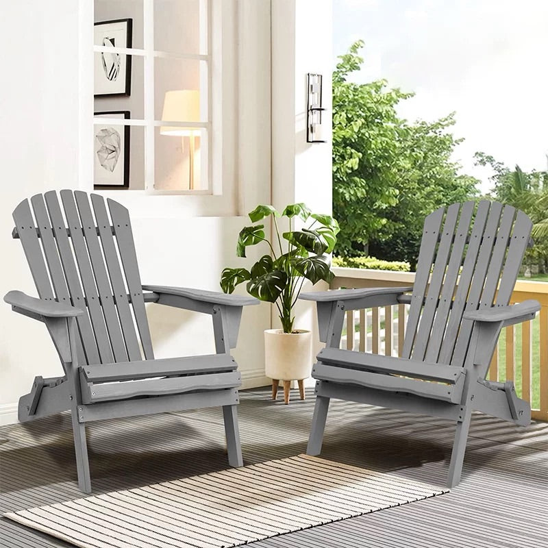 2 Pcs Wooden Folding Adirondack Chair / Fire Pit Wood Chair Set of 2 for Garden,Garden, Lawn, Backyard, Deck, Pool Side, Fire Pit