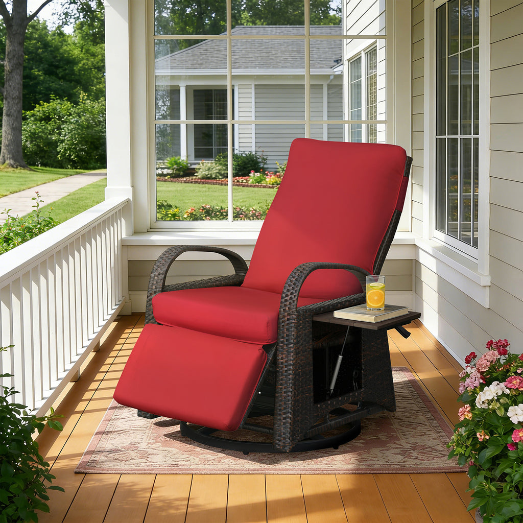 Arttoreal Outdoor Swivel Rattan Lounge Chair, 42.2 inches high,  – Indoor/Outdoor Recliner with Side Table