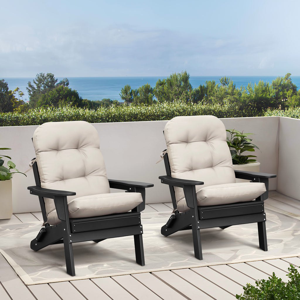 3 Pieces Folding Adirondack Chairs, Patio Fire Pit Chairs, Outdoor Weather Resistant Lounger with Cup Holder, Coffee Table for Deck, Backyard, Garden