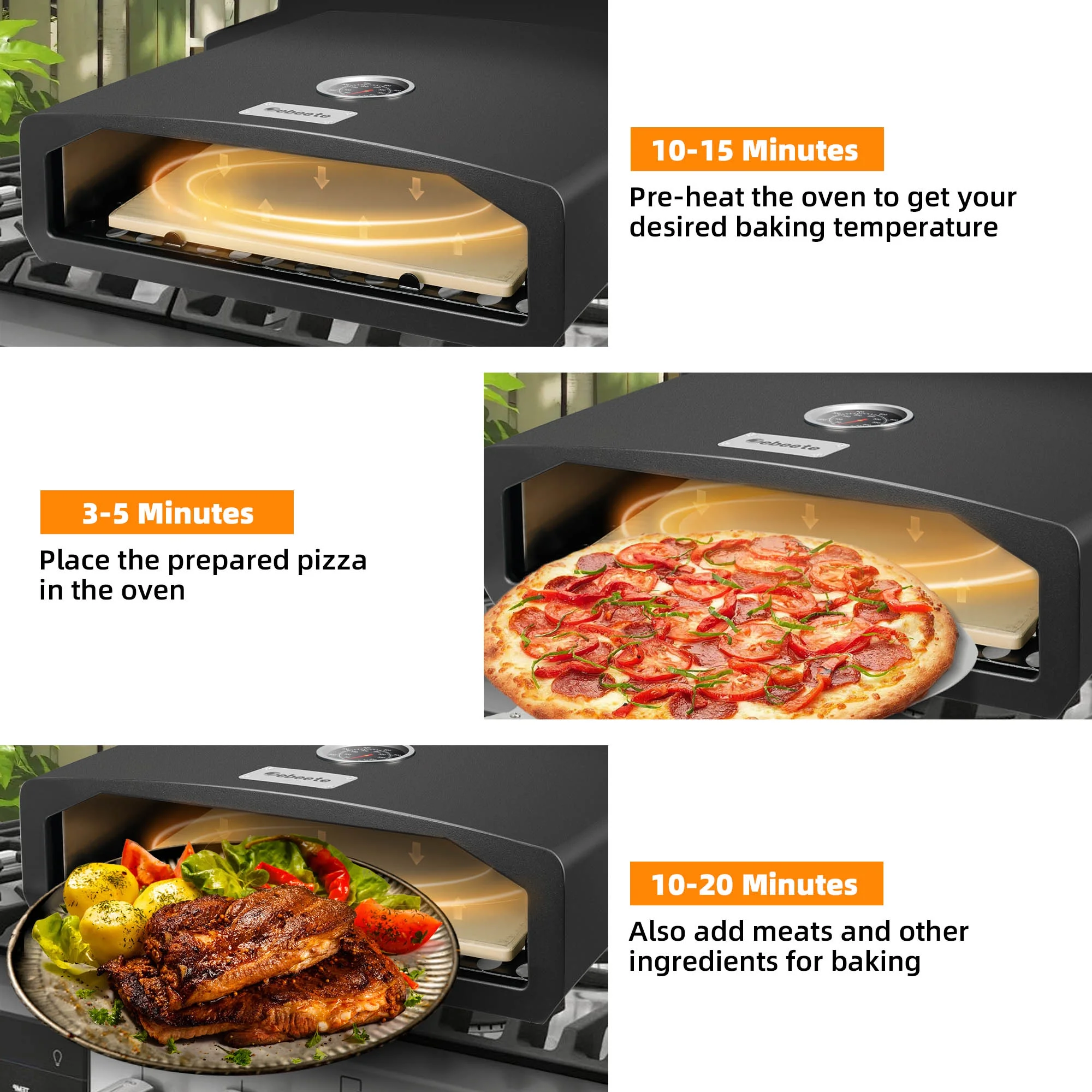 Arttoreal Portable Charcoal Pizza Oven, 15.7-inch Grill Top Outdoor Pizza Oven