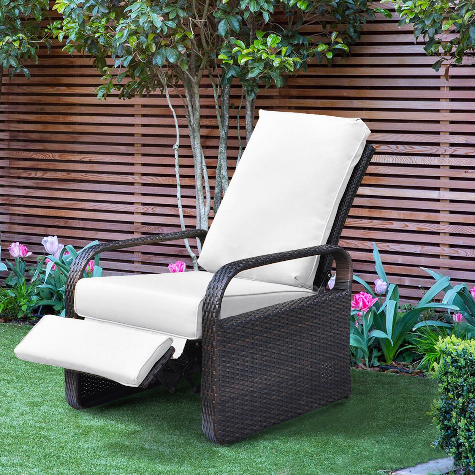 Arttoreal Outdoor Patio Furniture Adjustable Wicker Recliner / Recliner Chair with Aluminum Frame and Soft Waterproof Cushions