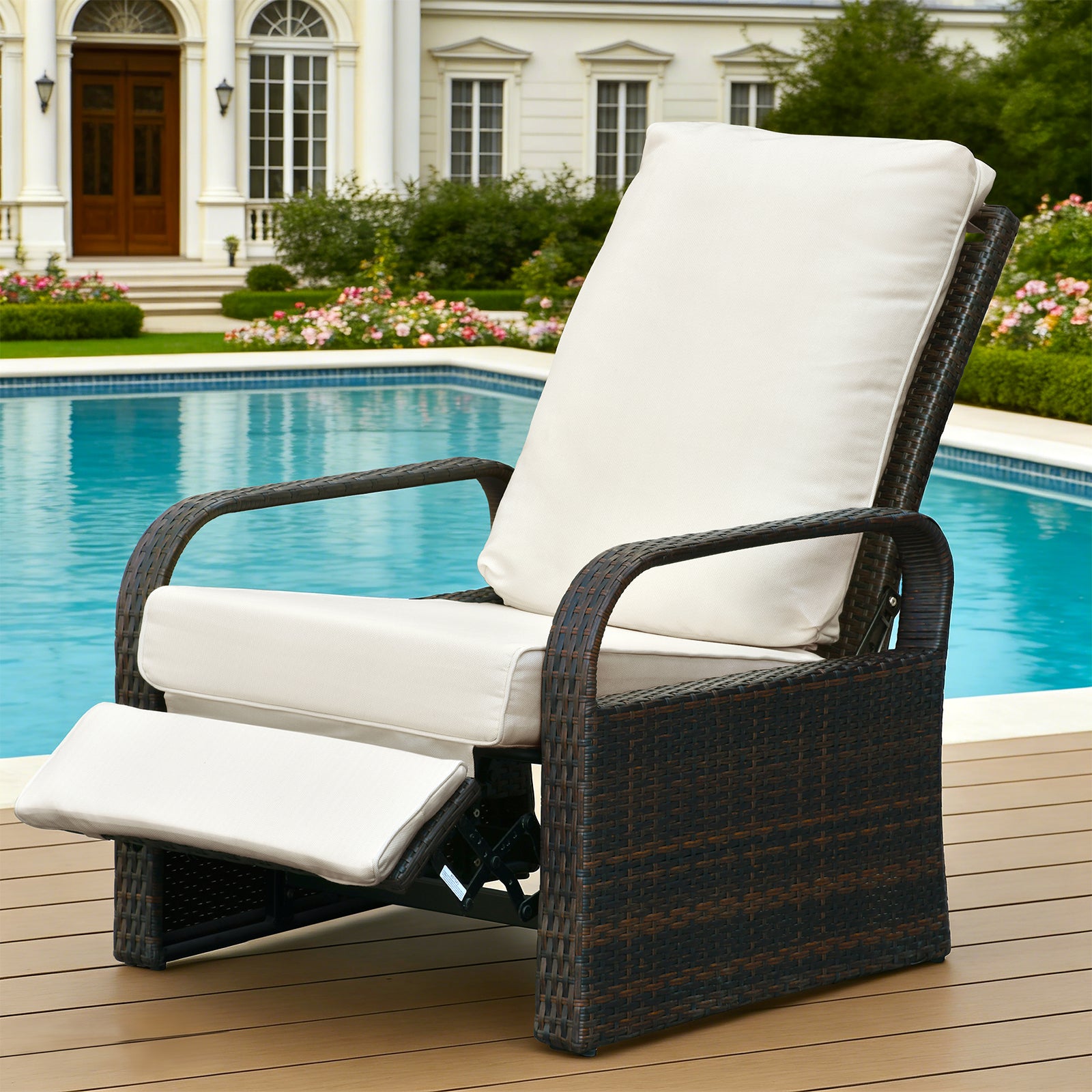 Arttoreal Outdoor Recliner Lounge Chair for Patio & Poolside – Premium Wicker Rattan Chair with Cushion and Adjustable Backrest(350 lbs Capacity)