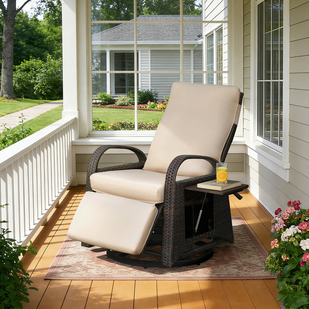 Arttoreal Outdoor Swivel Rattan Lounge Chair, 42.2 inches high,  – Indoor/Outdoor Recliner with Side Table