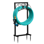 Arttoreal Freestanding Garden Hose Holder, Metal Water Hose Stand with 4 Ground Stakes, Detachable Storage Rack for Yard Lawn Patio
