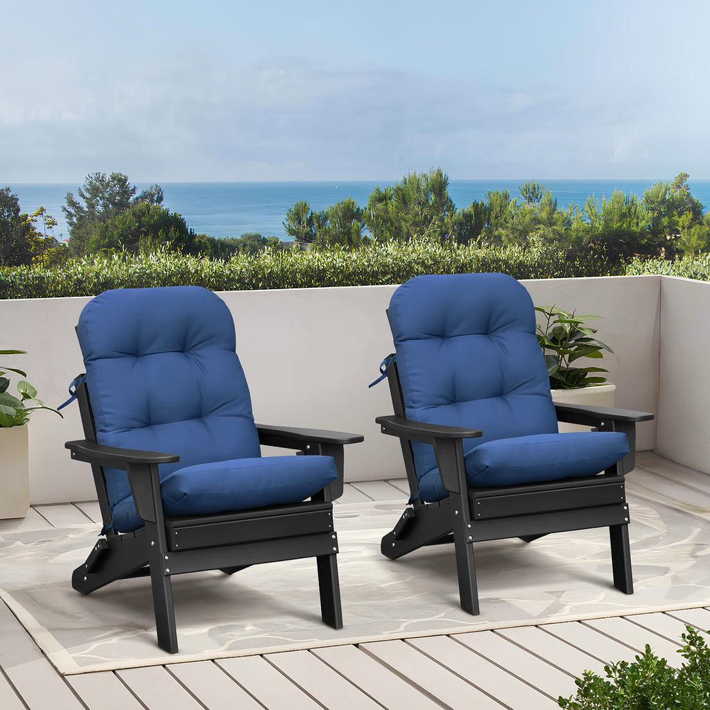 3-piece folding Adirondack chair set with cushions, patio fireplace chair, outdoor weather-resistant chair, with cup holder and coffee table, suitable for patio, backyard, and garden.