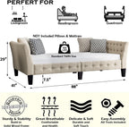 Button tufted, high quality polyester fiber cushion, wooden legs, easy to assemble, single bed, living room, bedroom sofa bed, sofa bed without backrest, warm beige
