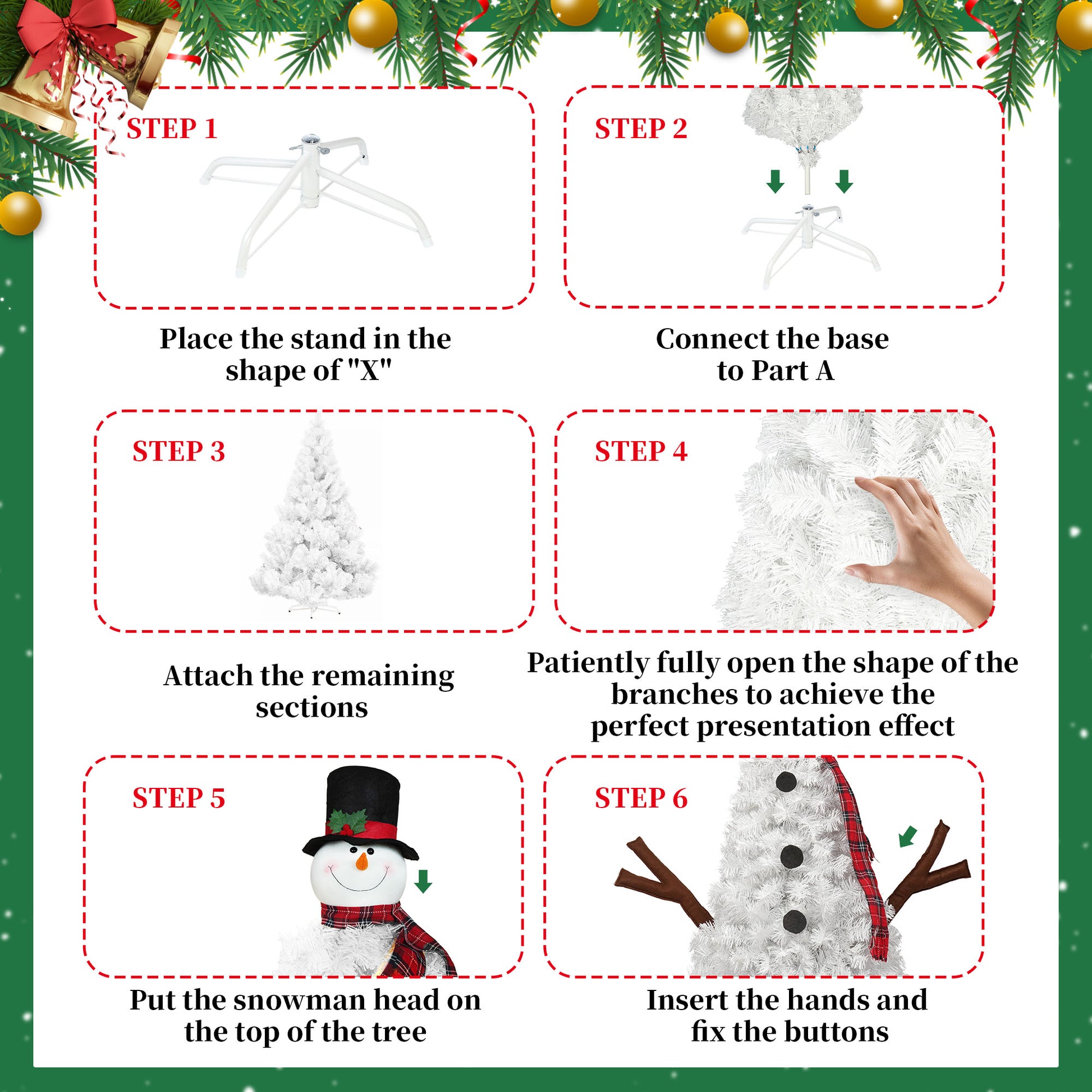 4ft Pre-Lit Snowman Christmas Tree with 100 Lights, 380-Tip PVC Artificial Tree for Indoor/Outdoor Holiday Decoration