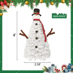 4ft Pre-Lit Snowman Christmas Tree with 100 Lights, 380-Tip PVC Artificial Tree for Indoor/Outdoor Holiday Decoration