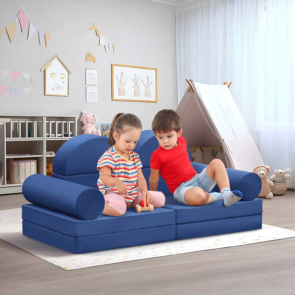 【Clearance Sale】10 PCS Modular Kids Play Couch,100+DIY Creativing Kids Couch for playroom, Convertible Kids Couch Building Fort, Removable Sponge Cushion Covers for for Boys and Girls