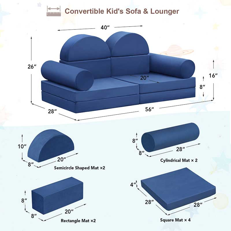 【Clearance Sale】10 PCS Modular Kids Play Couch,100+DIY Creativing Kids Couch for playroom, Convertible Kids Couch Building Fort, Removable Sponge Cushion Covers for for Boys and Girls