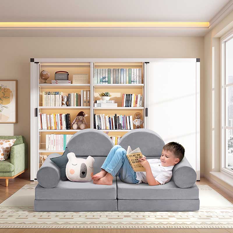 【Clearance Sale】10 PCS Modular Kids Play Couch,100+DIY Creativing Kids Couch for playroom, Convertible Kids Couch Building Fort, Removable Sponge Cushion Covers for for Boys and Girls