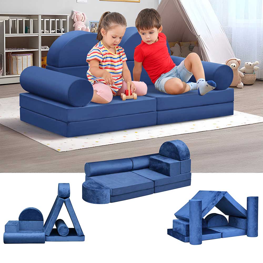 【Clearance Sale】10 PCS Modular Kids Play Couch,100+DIY Creativing Kids Couch for playroom, Convertible Kids Couch Building Fort, Removable Sponge Cushion Covers for for Boys and Girls
