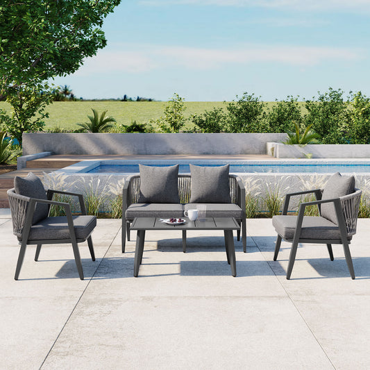 Durable Outdoor Seating Set for Patio, Lawn & Poolside – Comfortable 4-Piece Furniture