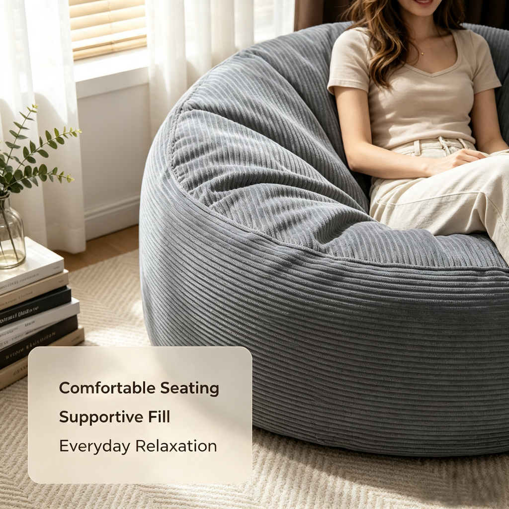 Arttoreal Bean Bag Chair with Foot Stool, 40.5" Corduroy Bean Bag Sofa for Living Room Bedroom