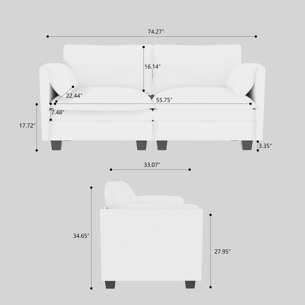 74.27'' Loveseat Sofa, 2 Seater Comfy Couch,Mid Century Modern Designed for Small Spaces, Apartment, Bedroom, Dorm, Office