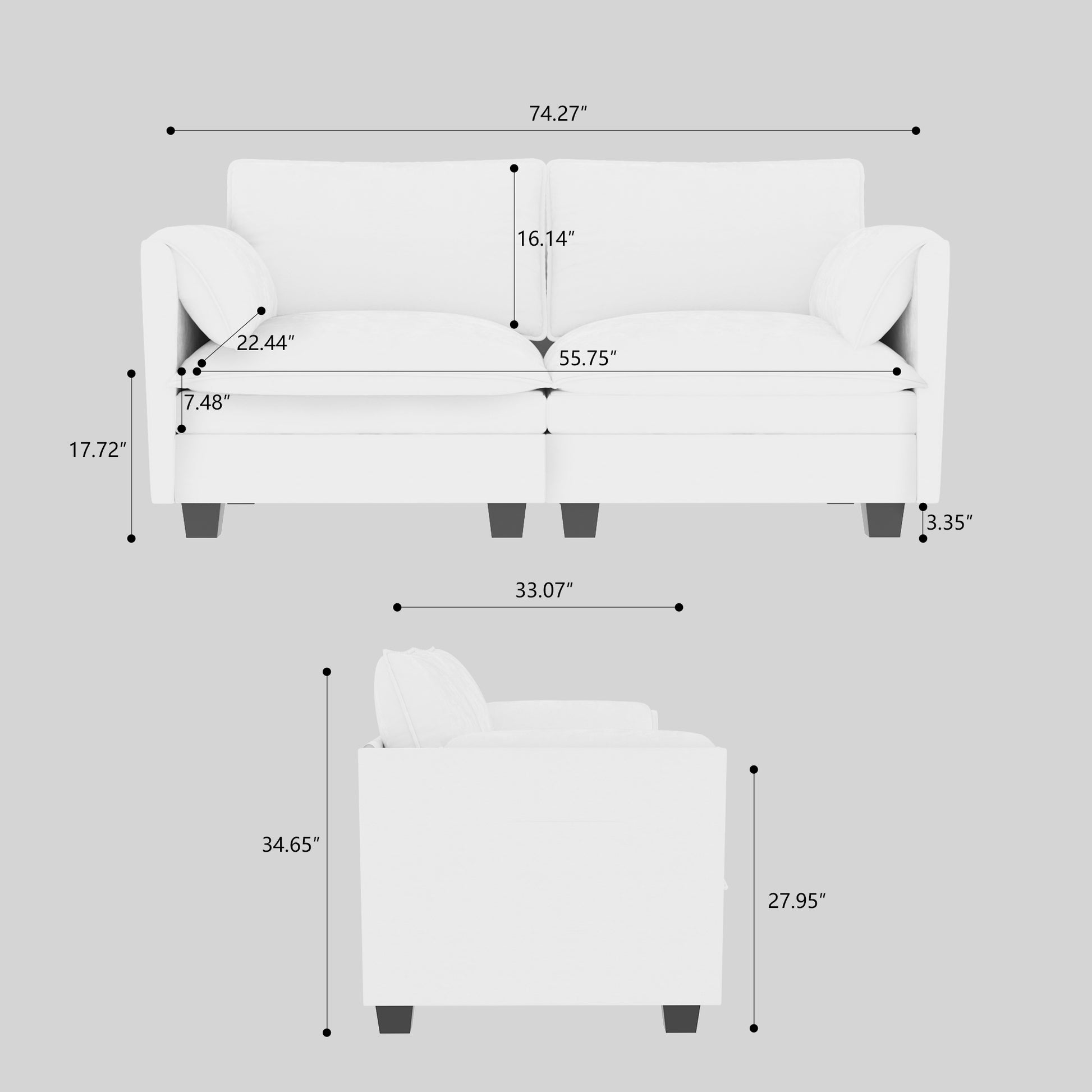 74.27'' Loveseat Sofa, 2 Seater Comfy Couch,Mid Century Modern Designed for Small Spaces, Apartment, Bedroom, Dorm, Office