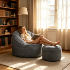 Arttoreal Bean Bag Chair with Foot Stool, 40.5" Corduroy Bean Bag Sofa for Living Room Bedroom