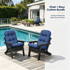 3-piece folding Adirondack chair set with cushions, patio fireplace chair, outdoor weather-resistant chair, with cup holder and coffee table, suitable for patio, backyard, and garden.