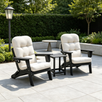 3-piece folding Adirondack chair set with cushions, patio fireplace chair, outdoor weather-resistant chair, with cup holder and coffee table, suitable for patio, backyard, and garden.