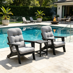 3-piece folding Adirondack chair set with cushions, patio fireplace chair, outdoor weather-resistant chair, with cup holder and coffee table, suitable for patio, backyard, and garden.
