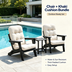 3-piece folding Adirondack chair set with cushions, patio fireplace chair, outdoor weather-resistant chair, with cup holder and coffee table, suitable for patio, backyard, and garden.