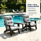 3-piece folding Adirondack chair set with cushions, patio fireplace chair, outdoor weather-resistant chair, with cup holder and coffee table, suitable for patio, backyard, and garden.