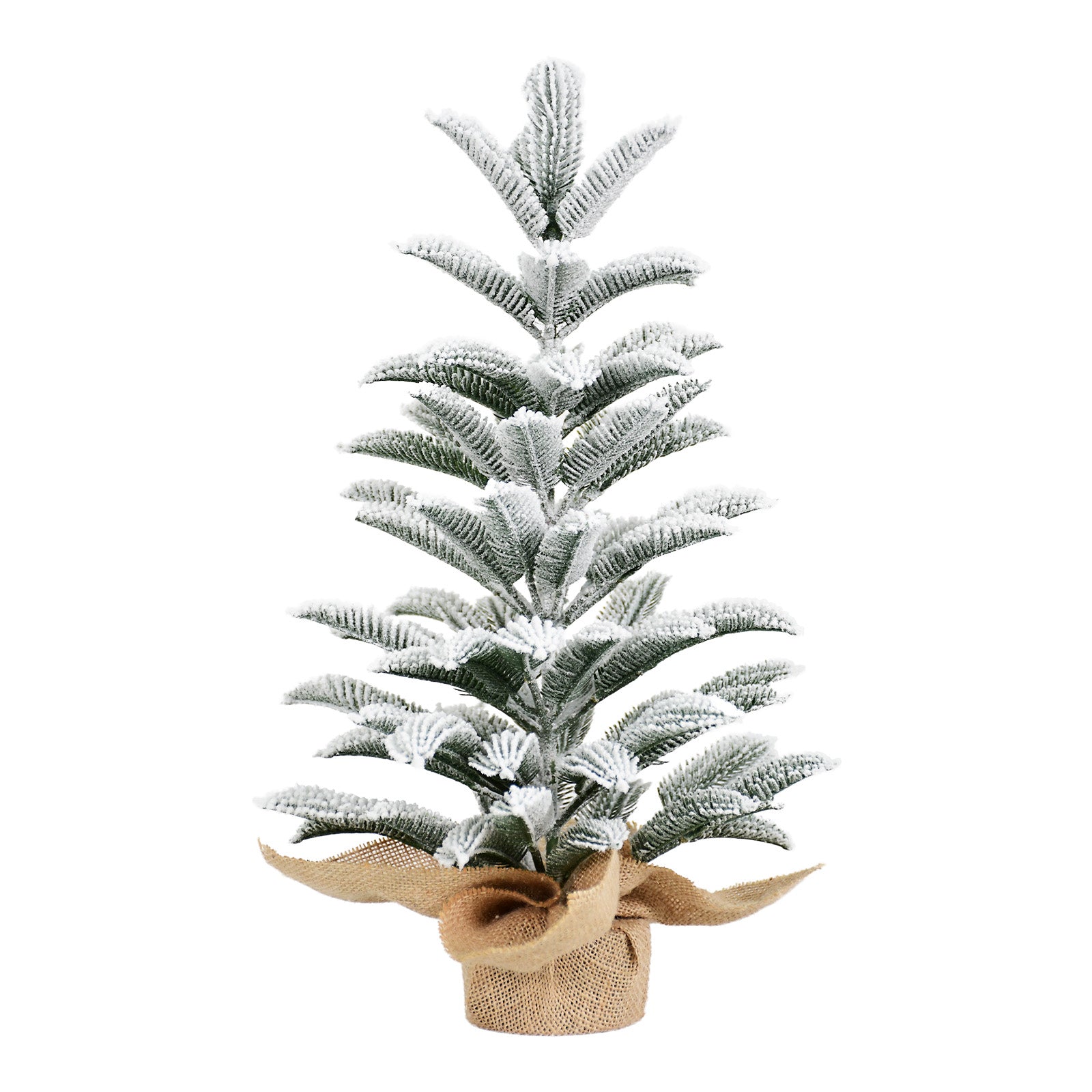 50CM Flocked Tabletop Christmas Tree, Snowy Mini PE Tree with 85 Tips & Burlap Base, Small Winter Holiday Décor for Home, Office or Gift Display