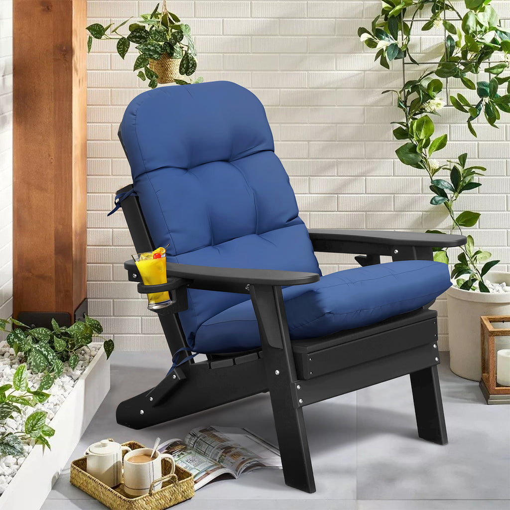 3 Pieces Folding Adirondack Chairs, Patio Fire Pit Chairs, Outdoor Weather Resistant Lounger with Cup Holder, Coffee Table for Deck, Backyard, Garden