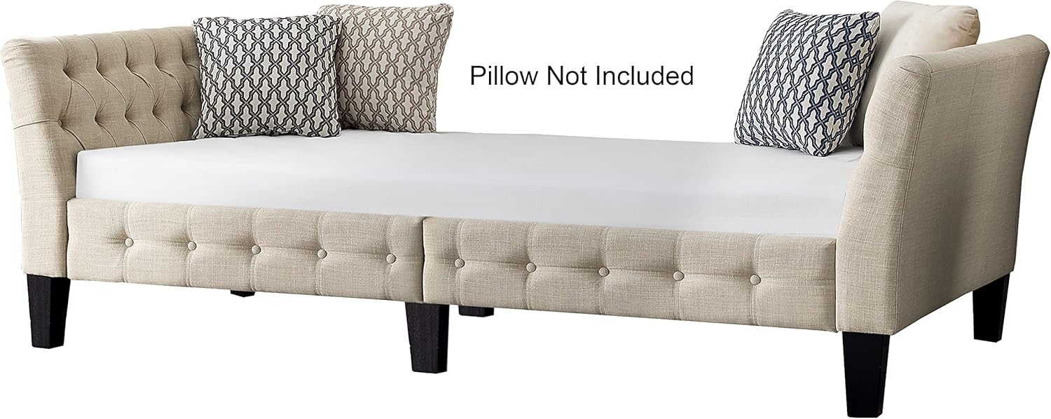 Button tufted, high quality polyester fiber cushion, wooden legs, easy to assemble, single bed, living room, bedroom sofa bed, sofa bed without backrest, warm beige