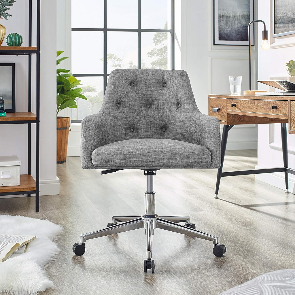Arttoreal Hardy - Home Office Chair with Height Adjustment and Button Tufting, Standard, Grey