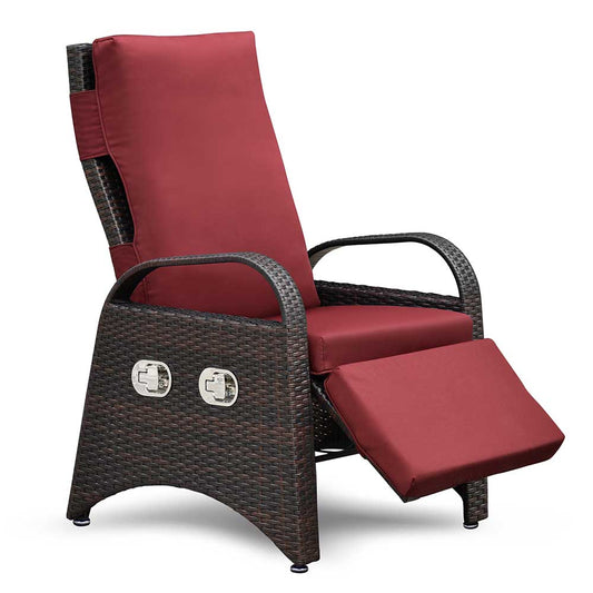 Outdoor Wicker Recliner with Flip Side Table, Patio Reclining Chairs with Independently Adjustable Footrest Push Back Reclining Lounge Chair